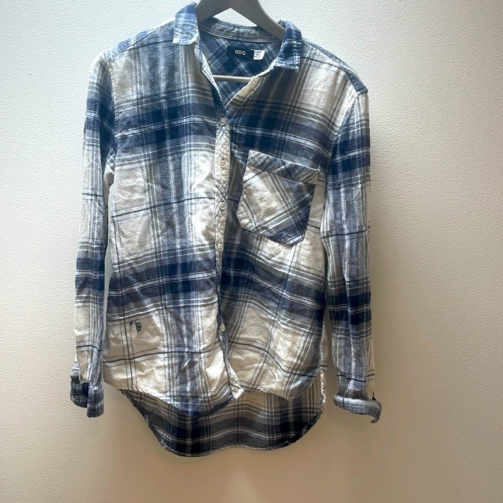 BDG Blue & White Plaid Flannel Shirt – Size S